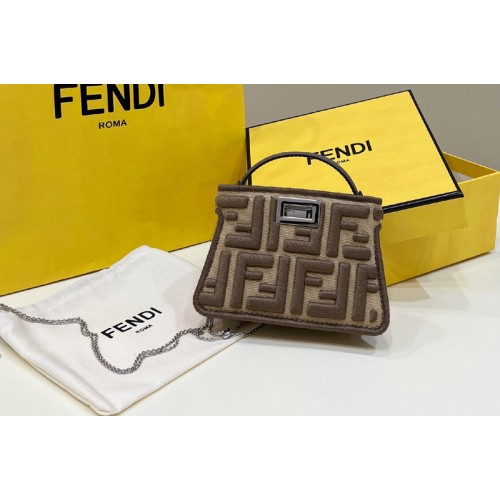 Fendi Nano Peekaboo Bag in Brown canvas FF Fendi Nano Peekaboo Bag in Brown canvas FF