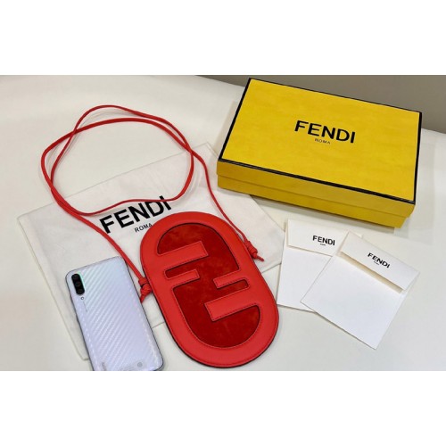 Fendi 7AS055 12 Pro Phone Holder pouch bag in Red leather and suede