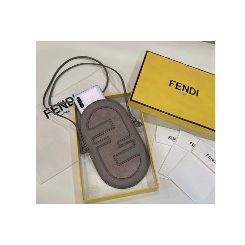 Fendi 7AS055 12 Pro Phone Holder pouch bag in Grey leather and suede