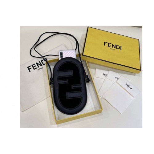 Fendi 7AS055 12 Pro Phone Holder pouch bag in Black leather and suede
