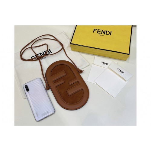 Fendi 7AS055 12 Pro Phone Holder pouch bag in Brown leather and suede