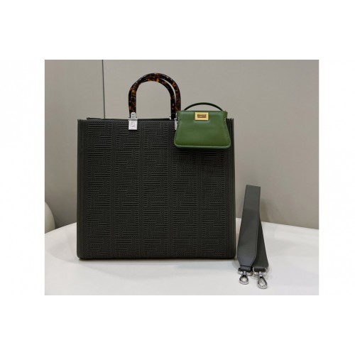 Fendi 8BH386 Medium Sunshine Shopper bag in Green FF fabric