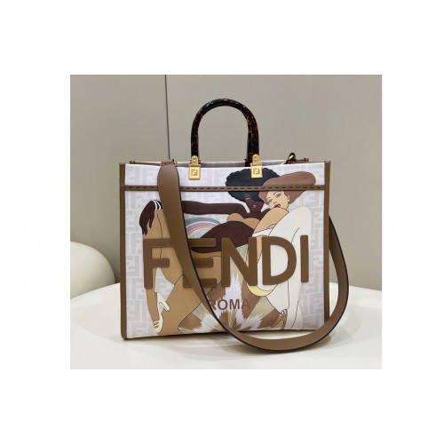 Fendi 8BH386 Medium Sunshine Shopper bag in FF white glazed fabric