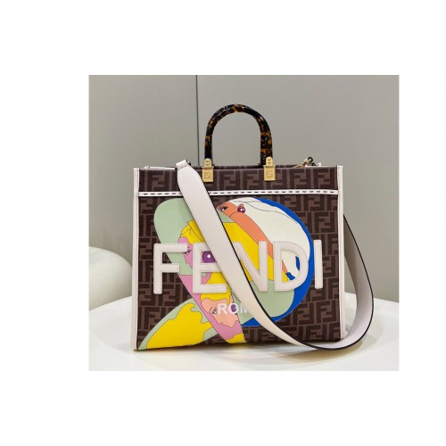 Fendi 8BH386 Medium Sunshine Shopper bag in FF glazed fabric Fendi 8BH386 Medium Sunshine Shopper bag in FF glazed fabric