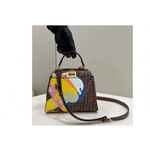 Fendi 8BN244 Peekaboo Mini bag in FF glazed fabric
