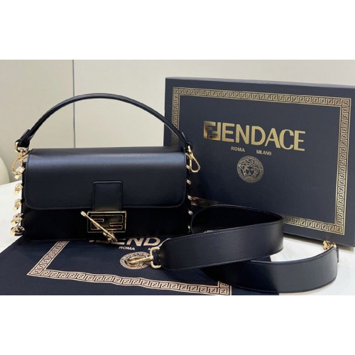 Fendi x Versace 8BS801 Brooch Baguette bag in Black Leather