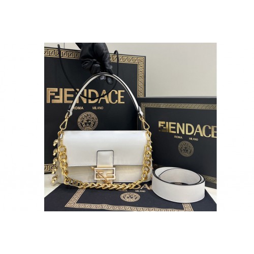 Fendi x Versace 8BS801 Brooch Baguette bag in White Leather