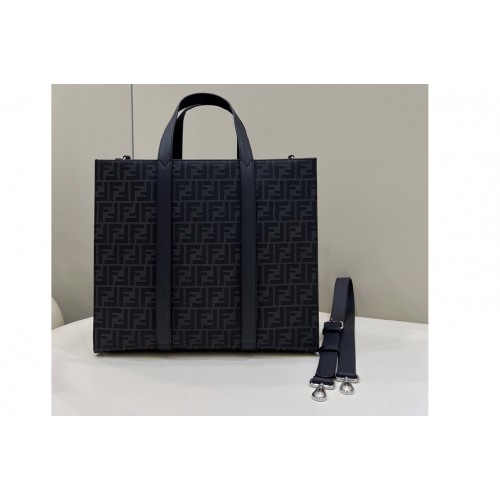 Fendi 7VA390 Shopper Tote Bag in Black FF jacquard fabric
