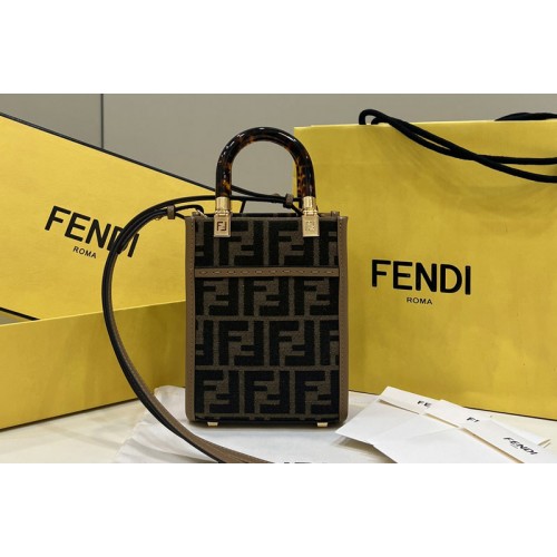 Fendi 8BS051 Sunshine Mini Shopper Tote bag in Brown FF jacquard fabric