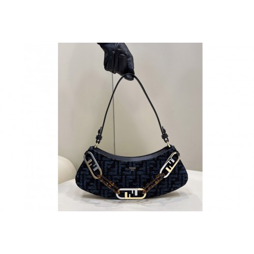 Fendi 8BS068 OLock Swing pouch bag in Blue tapestry fabric