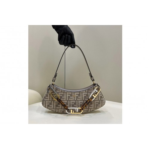 Fendi 8BS068 OLock Swing pouch bag in Dark gray tapestry fabric
