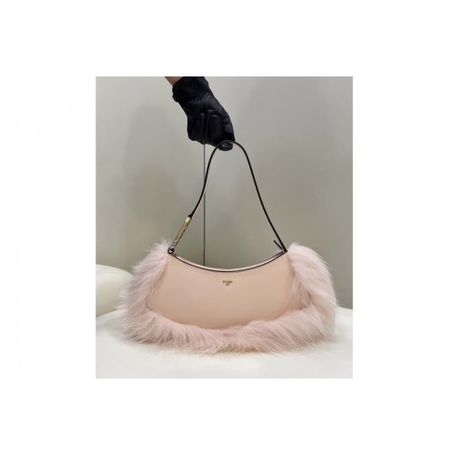 Fendi 8BS068 OLock Swing pouch bag in Pink leather and fox fur Fendi 8BS068 OLock Swing pouch bag in Pink leather and fox fur