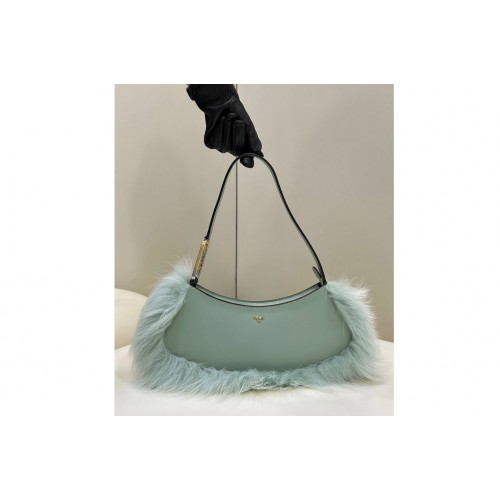 Fendi 8BS068 OLock Swing pouch bag in Blue leather and fox fur