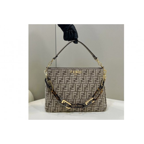 Fendi 8BR805 OLock Zipper Shoulder bag in Dove gray tapestry fabric