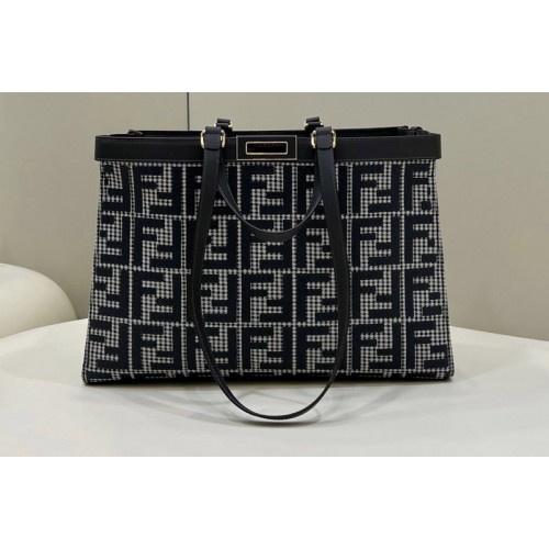 Fendi 8BH374 Medium X-Tote shopper bag in Gray houndstooth wool with FF embroidery