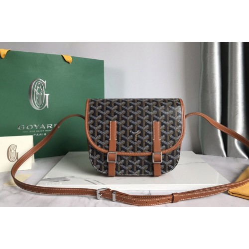 Goyard Belvedere PM bag in Black/Tan Goyardine Canvas