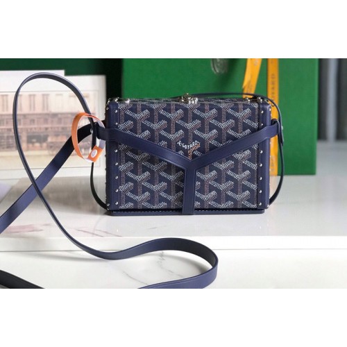 Goyard Minaudiere trunk bag in Navy Blue Goyardine Canvas