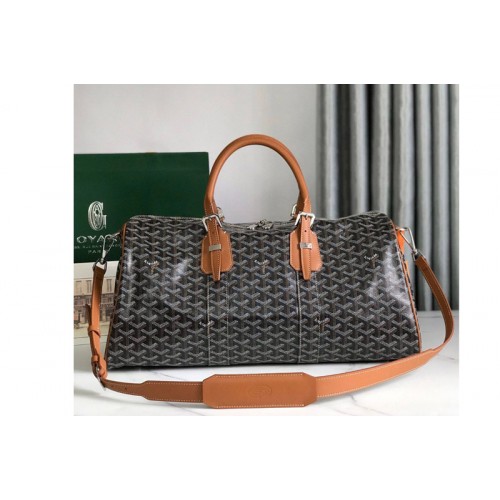 Goyard Boston 45 bag in Black/Tan Goyardine Canvas