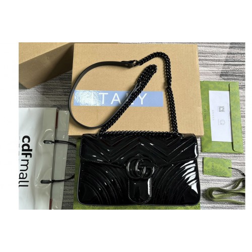 Gucci marmont Patent Small Shoulder Bag in Patent black matelasse chevron leather