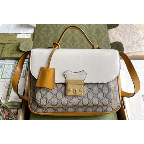 Gucci Padlock small shoulder bag in Beige and ebony Supreme canvas With White Leahter