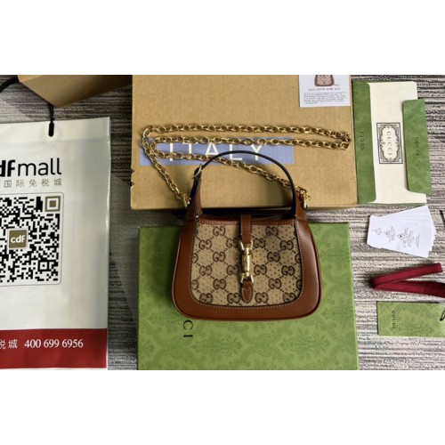 Gucci Jackie 1961 mini shoulder bag in Camel and ebony canvas with crystals