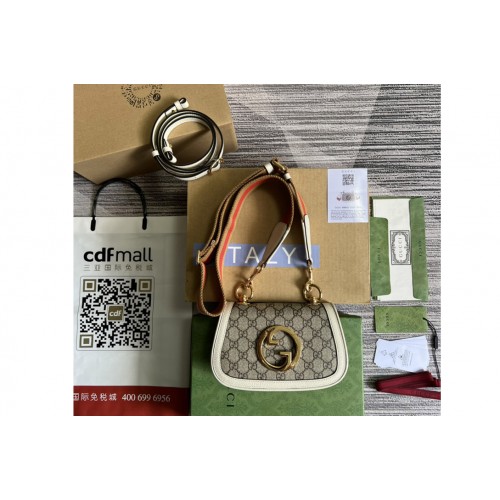 Gucci Blondie mini bag in Beige and ebony Supreme canvas With White Leather