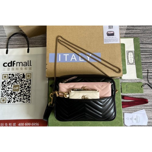 Gucci Double G multi-use mini bag in Black  pink and white chevron matelasse leather