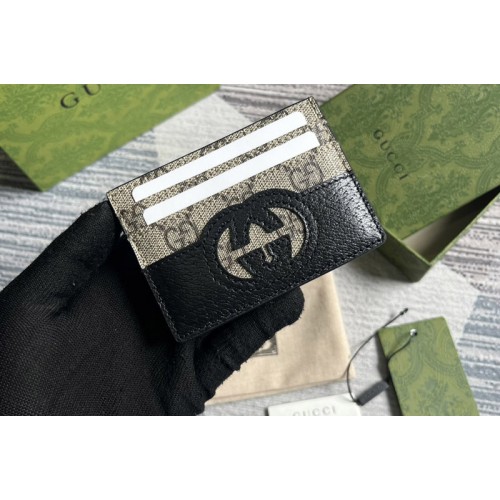 Gucci Card Case With Cut-Out Interlocking G in Beige and ebony Supreme canvas Gucci Card Case With Cut-Out Interlocking G in Beige and ebony Supreme canvas