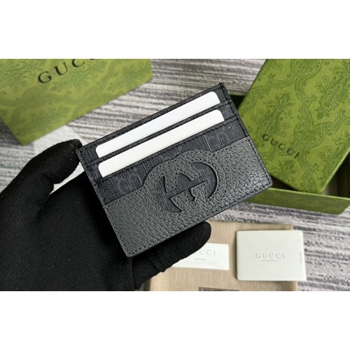 Gucci Card Case With Cut-Out Interlocking G in Black and grey Supreme canvas Gucci Card Case With Cut-Out Interlocking G in Black and grey Supreme canvas