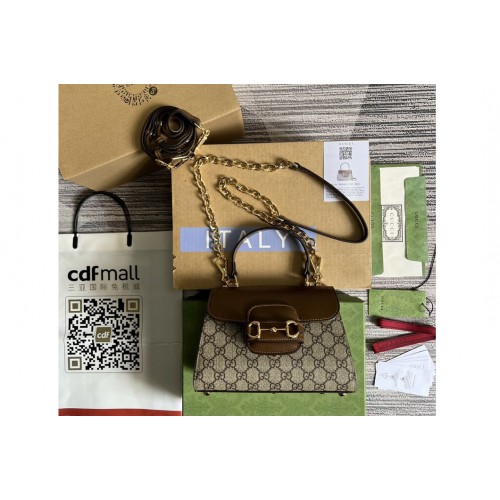 Gucci ‎ Horsebit 1955 mini bag in Beige and ebony Supreme canvas With Light brown Leather
