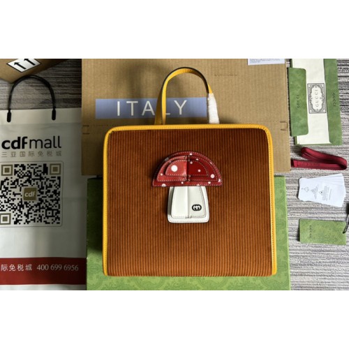 Gucci ‎ Childrens mushroom tote bag in Dark olive green corduroy