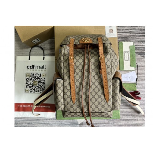 Gucci ostrich Trim backpack with Double G in Beige and ebony Supreme canvas