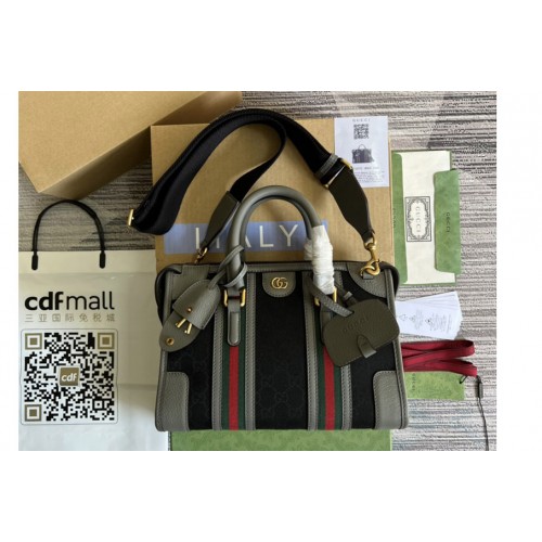 Gucci Bauletto Small top handle bag in Black Canvas With Grey Leather Gucci Bauletto Small top handle bag in Black Canvas With Grey Leather