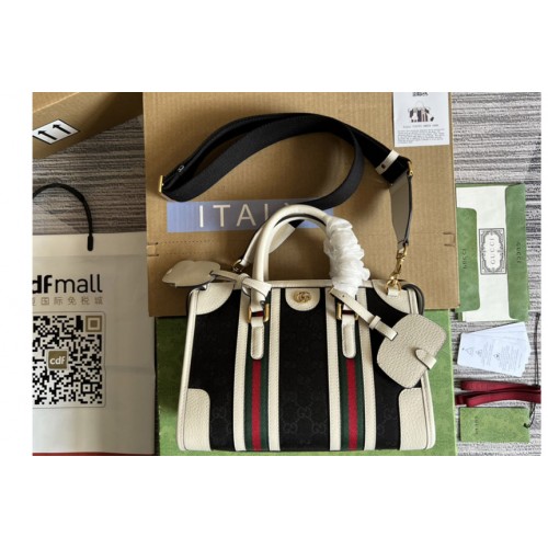 Gucci Bauletto Small top handle bag in Black Canvas With White Leather