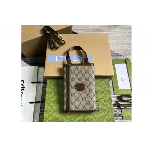 Gucci Top Handle Wallet in Beige and ebony Supreme canvas