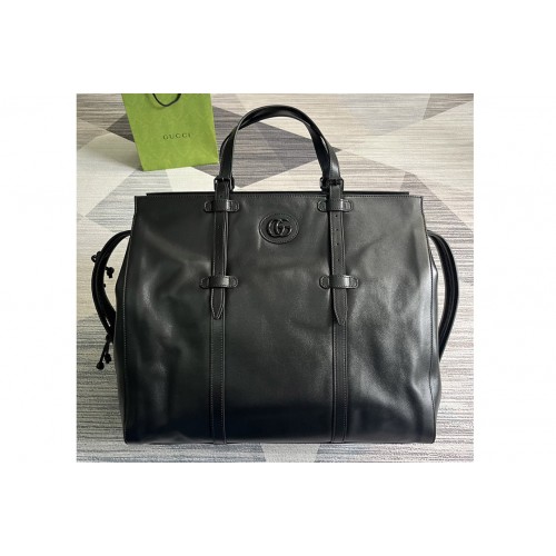 Gucci Large Tote Bag With Tonal Double G in Black leather
