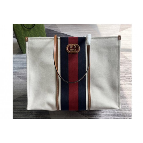 Gucci Large Interlocking G Tote Bag in White cotton canvas