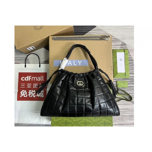 Gucci Deco Medium Tote Bag In Black quilted leather