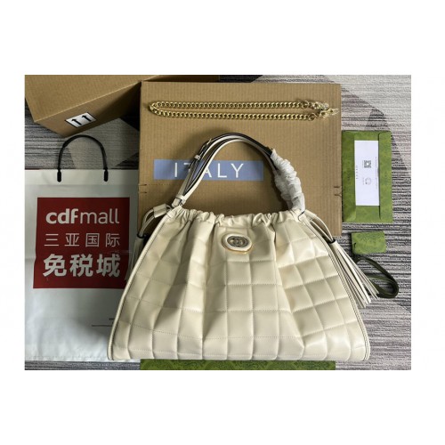 Gucci Deco Medium Tote Bag In White quilted leather