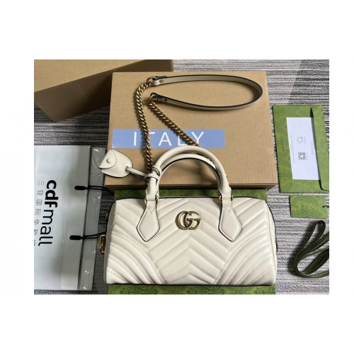 Gucci Marmont Small Top Handle Bag in White matelasse chevron leather