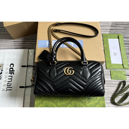 Gucci Marmont Small Top Handle Bag in Black matelasse chevron leather