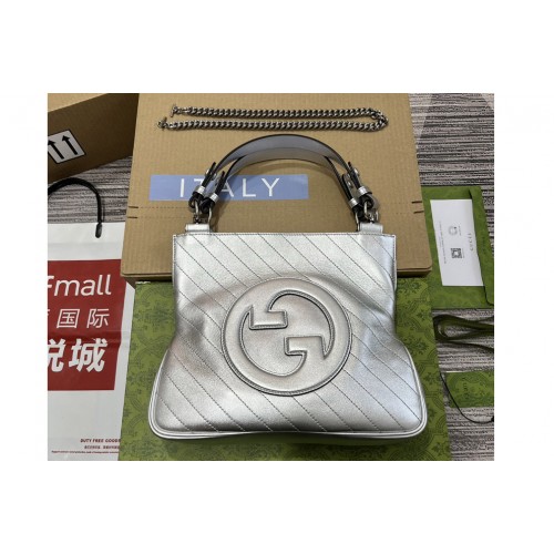Gucci Blondie Small Tote Bag in Silver lame leather