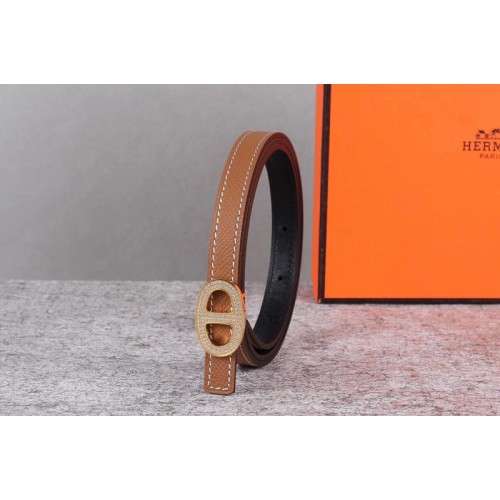 Womens Hermes 13mm Mini Athena buckle Reversible belt in Brown Epsom Leather