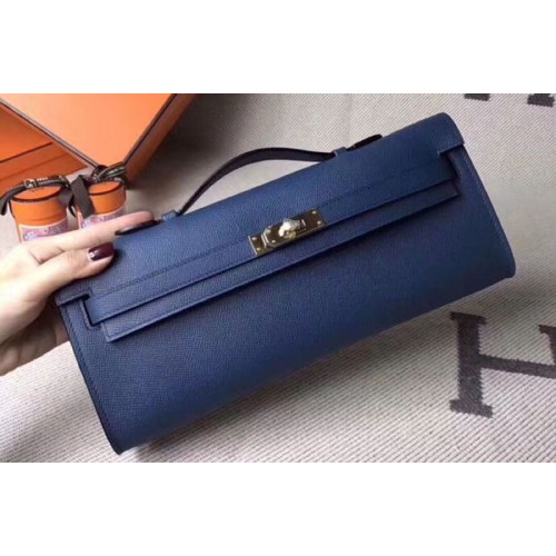 Hermes Kelly Cut 31cm Epsom Leather Clutch Handmade Blue