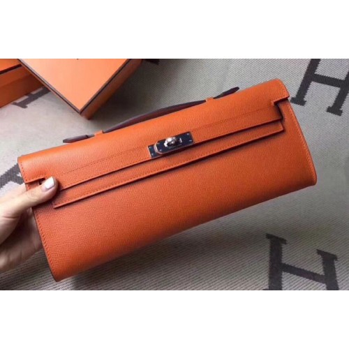 Hermes Kelly Cut 31cm Epsom Leather Clutch Handmade Orange Hermes Kelly Cut 31cm Epsom Leather Clutch Handmade Orange
