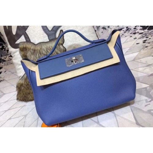 Hermes Kellyw 24cm Original Togo Leather Bags Handmade Blue Hermes Kellyw 24cm Original Togo Leather Bags Handmade Blue
