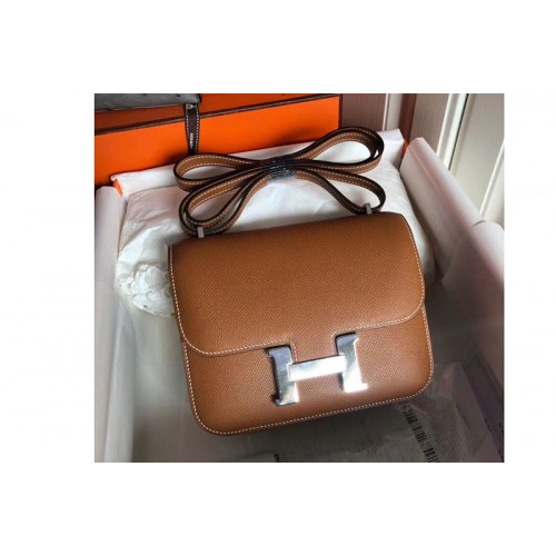 Hermes Constance 19cm Bag Original Epsom Leather Silver Tan