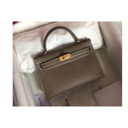 Hermes 25cm Mini Kelly Tote Bags Original Epsom Leather Handmade Gold Gray