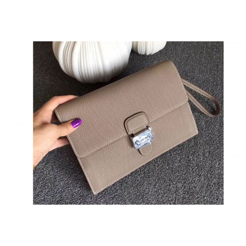 Mens Hermes 24cm Clutch Bag Original Swift Leather Gray