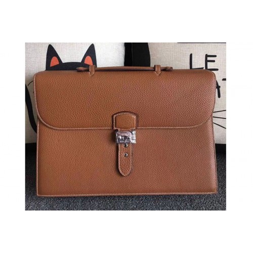 Mens Hermes 38cm Original Togo Leather Briefcases Bags Tan
